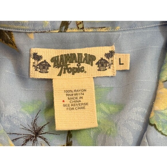HAWAIIAN TROPIC Men's Short Sleeve Button Down Hula Girl Floral Shirt Blue Large - Picture 5 of 6